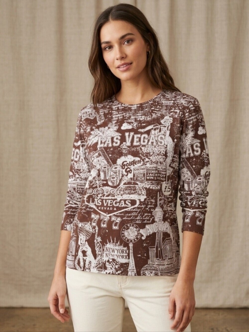 Vtg 90’s Take Two Travel Brown And White Beaded Collage Top Women’s 1X Y2K Indie